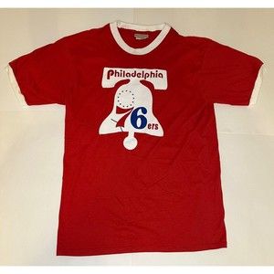 Majestic Hardwood Classics Philadelphia 76ers Red T Shirt NBA Basketball Size L